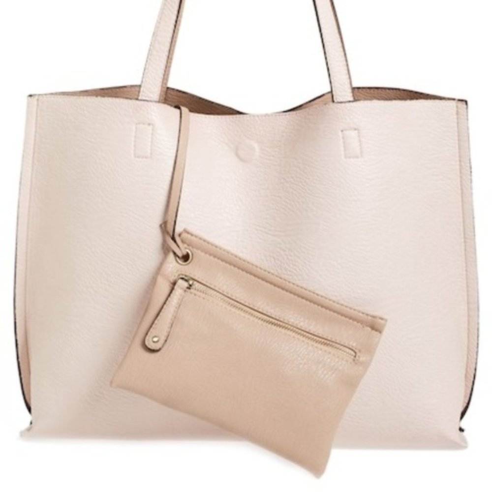BP. Reversible Faux Leather Tote & Wristlet